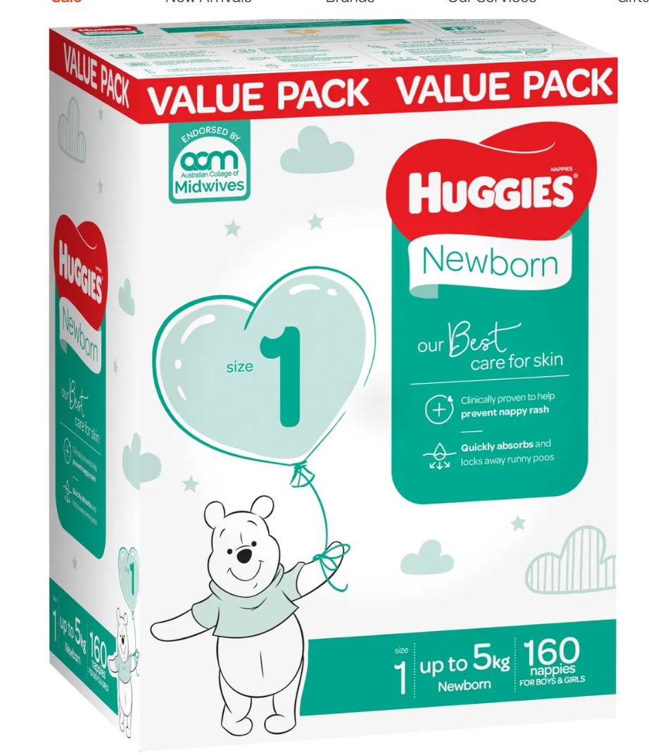 Huggies Nappies (Newborn, Size 1 and Size 2)