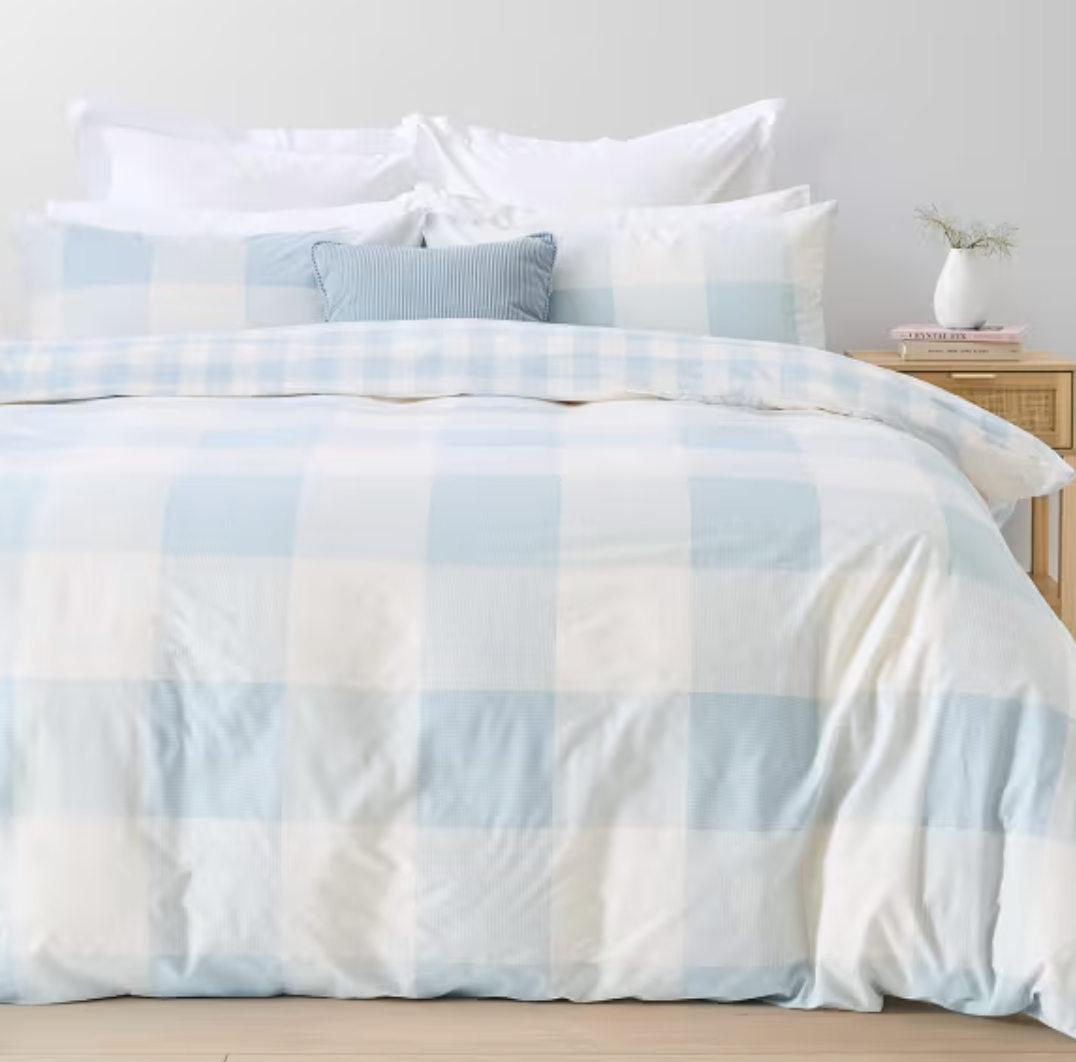Blake Cotton Rich Reversible Quilt Cover Set - King Bed, Blu
