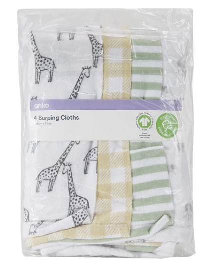 4 Pack Organic Cotton Burping Cloths