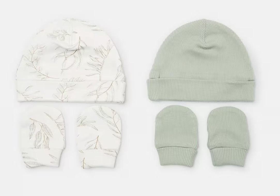 4 Pack Organic Cotton Unisex Hat and Mitten Set