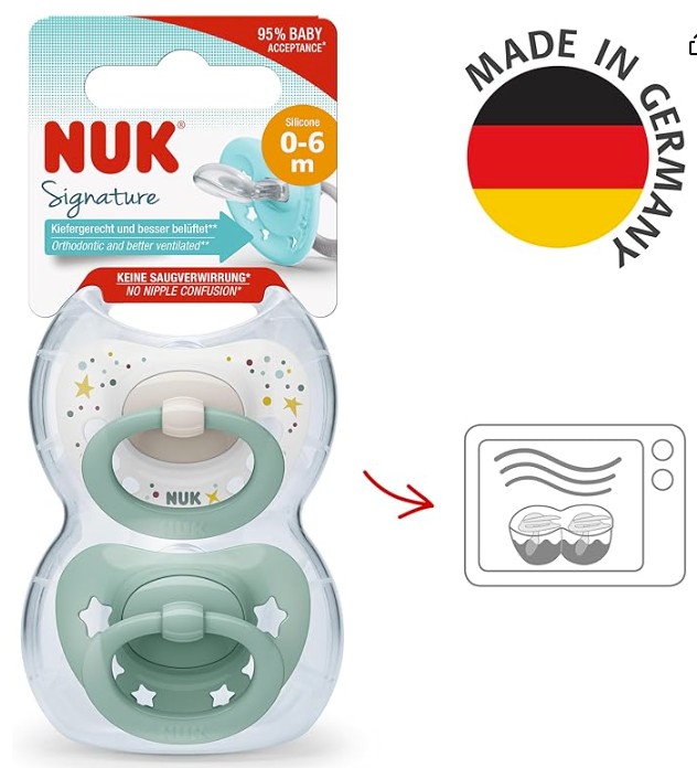 NUK Signature Baby Dummy | 0-6 Months | Soothes 95% of Babies | Heart-Shaped BPA-Free Silicone Pacifiers
