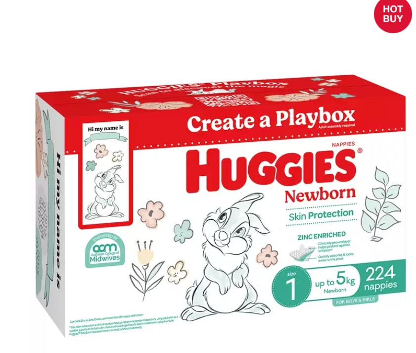 Huggies Unisex Ultimate Nappies Size 1 Newborn (Up to 5 kg) 224 Nappies 4.9 out of 5 stars, average rating value. Read 64 Reviews. Same page link. 4.9   (64)