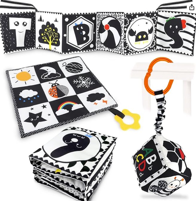 Black and White High Contrast Baby Toys 0-3 Months for Newborn, Montessori Toys for Babies