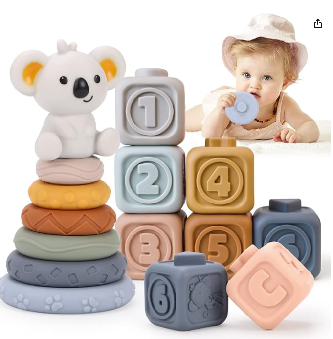KaeKid Montessori Toys for Babies,13 PCS Baby Soft Building Blocks Toys, Newborn Baby Sensory Toy for Early Development, Gifts for 0-3-6-12 Months Old Infant Baby Boy Girl (Koala)