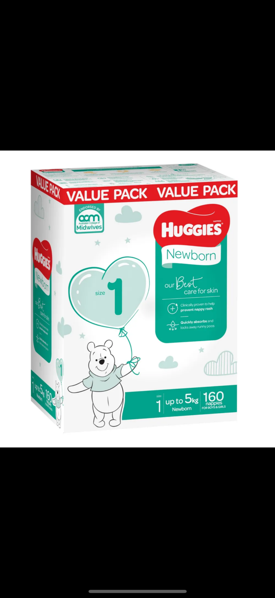 Huggies Nappies - Mega Newborn - Size 1 - 160 Pack