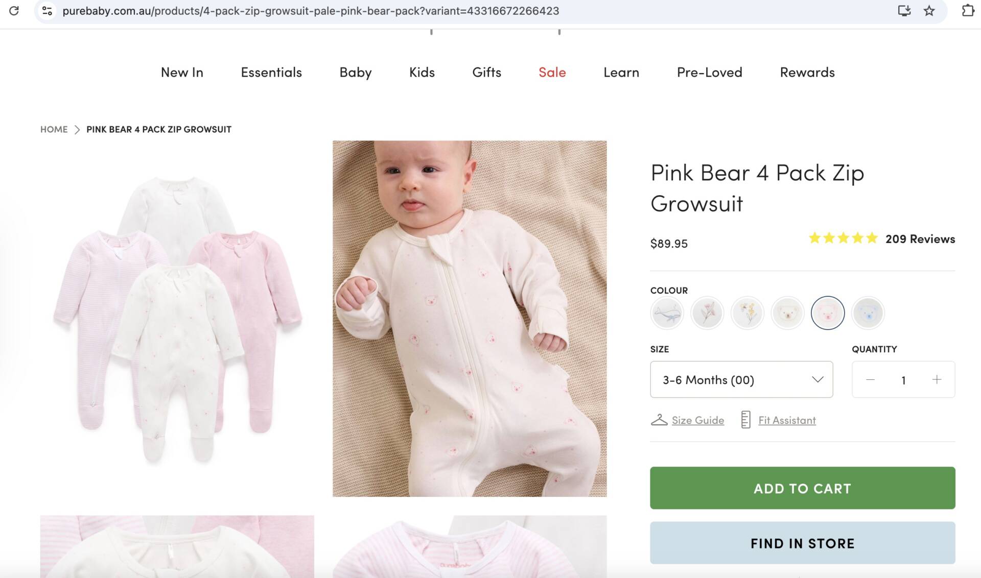 Pure baby grow suit set