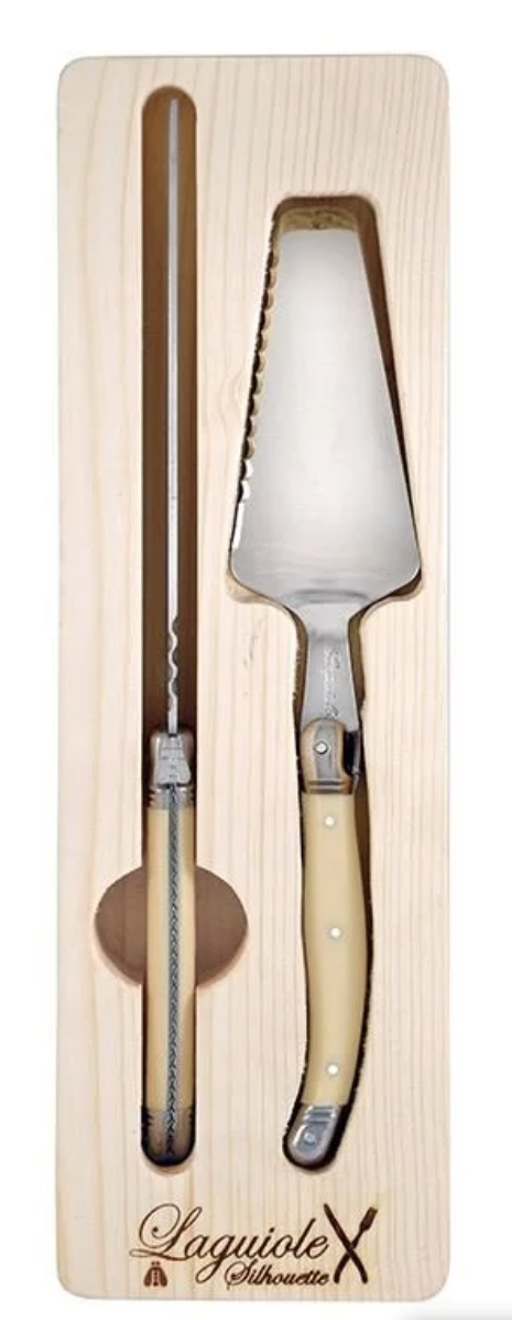 Laguiole Silhouette 2 Piece Cake Knife & Server Set, Ivory