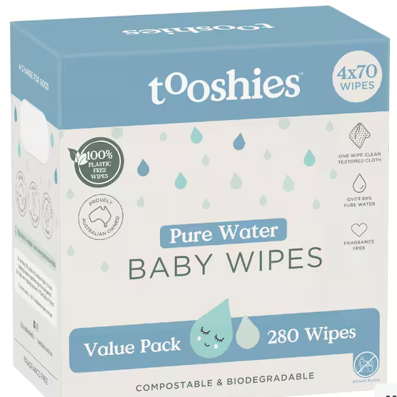 Tooshies Pure Water Baby Wipes
