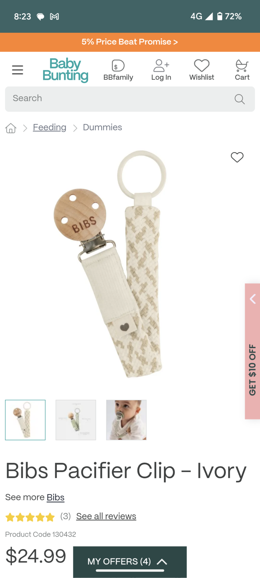 Bibs Pacifier Clip - Ivory