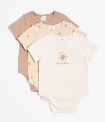 Baby Organic Cotton Print Rib Bodysuit 3 Pack