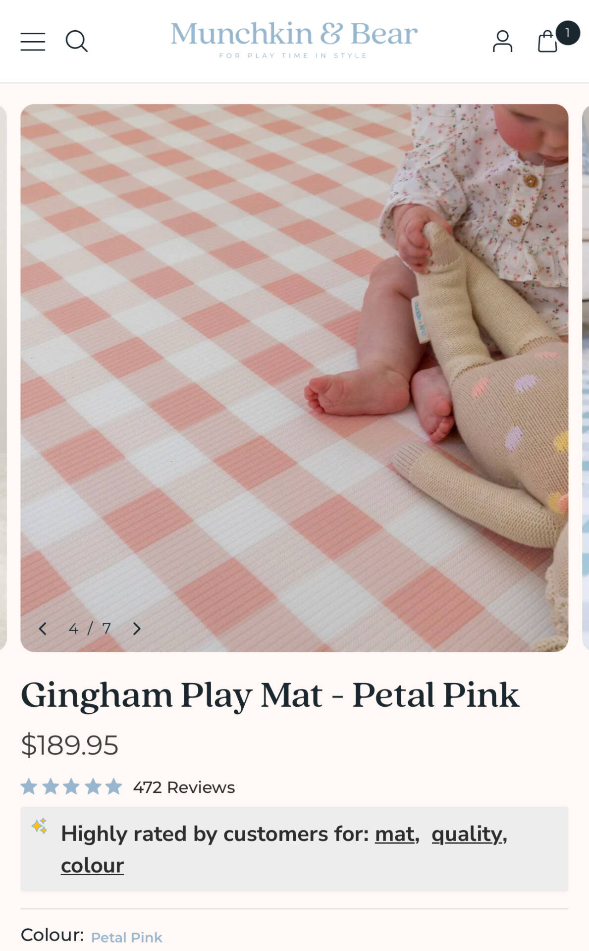 Play mat - reversible - Large- Petal Pink