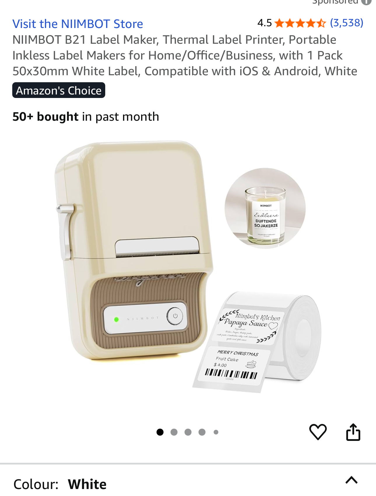 NIIMBOT B21 Label Maker, Thermal Label Printer, Portable Inkless Label Makers