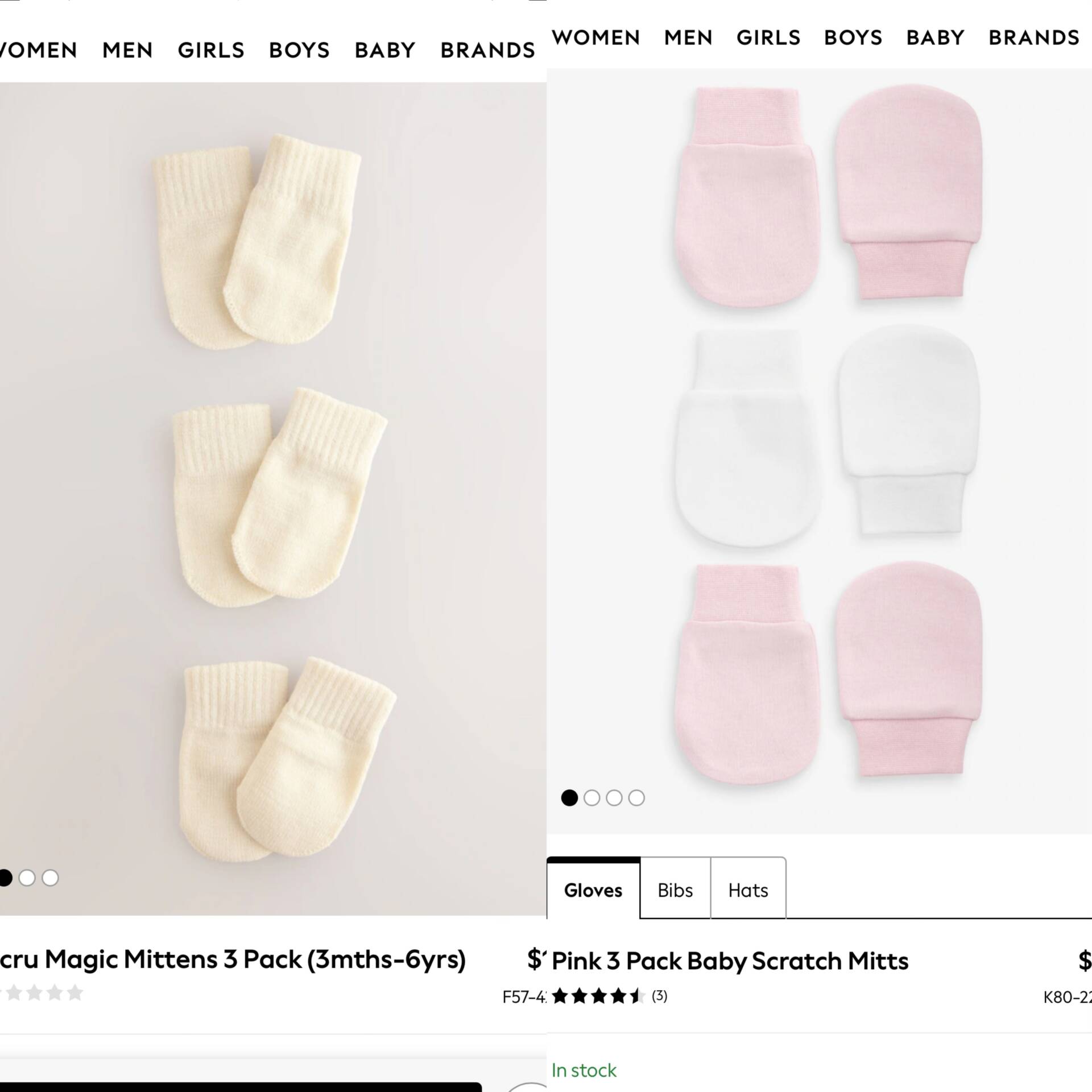 Two sets of baby mittens