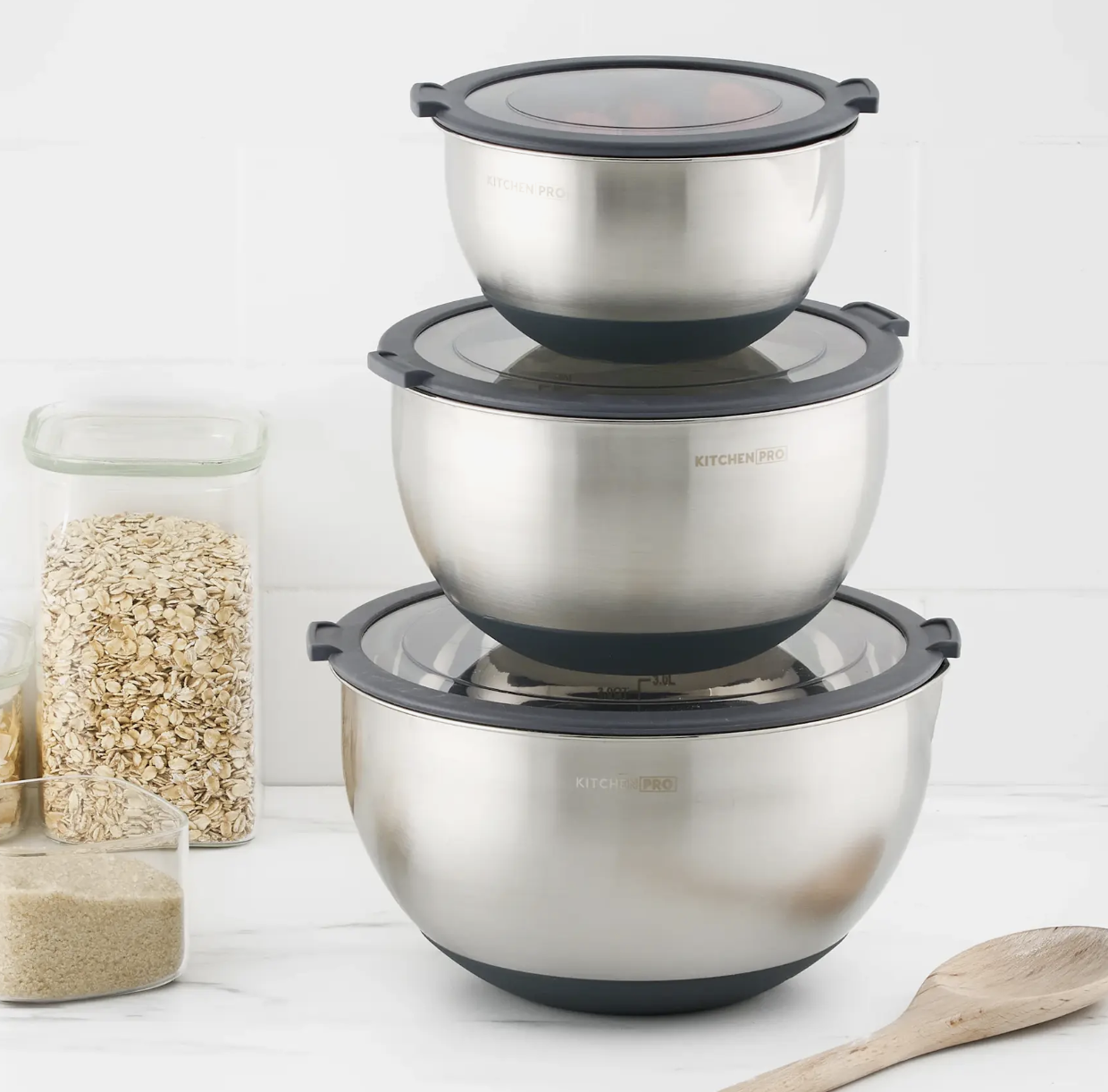 Kitchen Pro Mixwell Mixing Bowl with Clear Lid Set 3pc