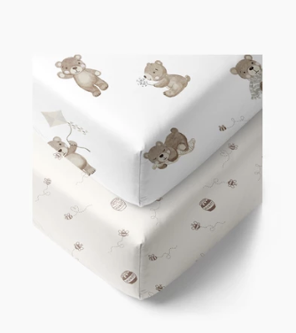 2 Pack Organic Cot Fitted Sheet - Cuddly Bear