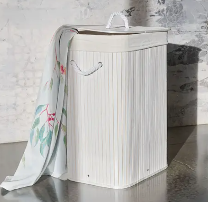 Collapsible Bamboo Laundry Hamper - White