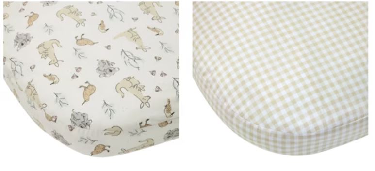 2 Pack 225 Thread Count Organic Cotton Fitted Bassinet Sheets - Australiana and Gingham Print