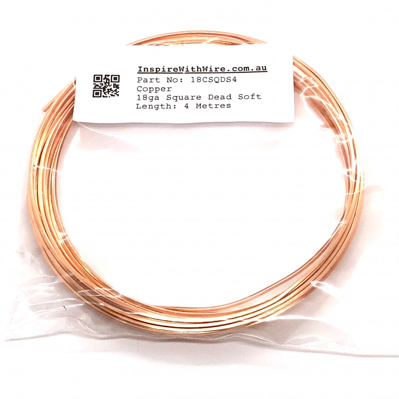 4m, 18 gauge Square Dead Soft Copper wire - 4 Metres