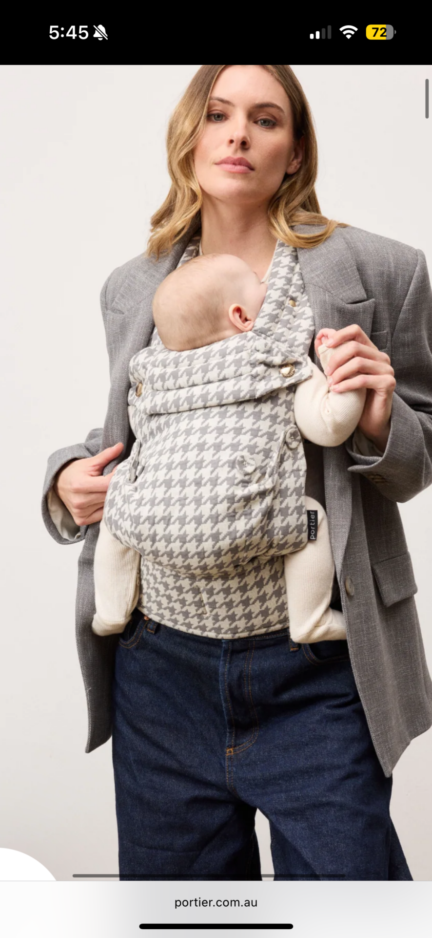 Portier Baby Carrier - Grey Houndstooth