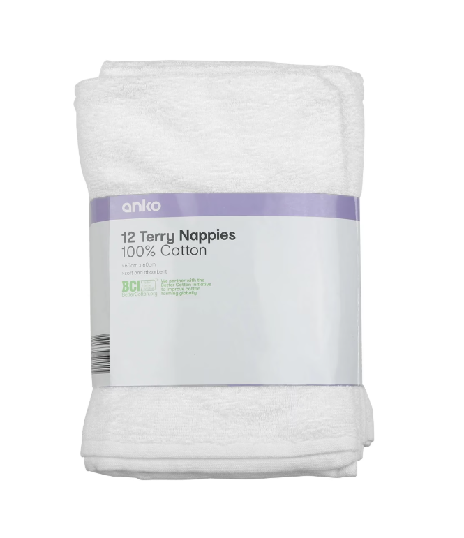 12 Pack Cotton Terry Nappies