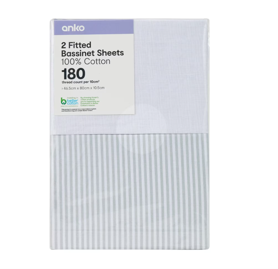 2 Pack Cotton Fitted Bassinet Sheets - White and Stripe