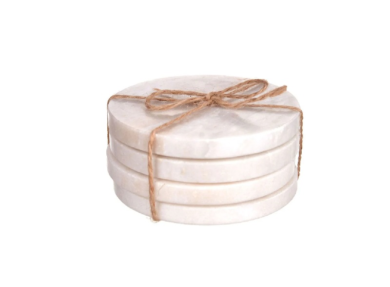 White Marble Round Coaster Set/4 10cm