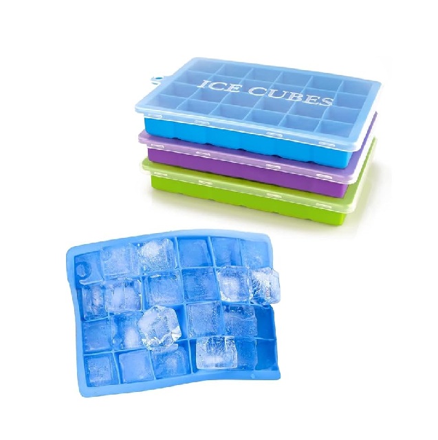 Morfone Silicone Ice Cube Trays 3 Pack with Removable Lid Easy-Release Flexible Ice Molds 24 Cubes per Tray