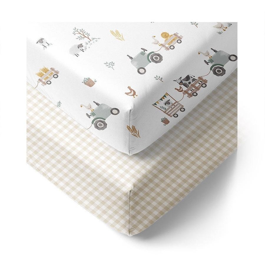 2 Pack Organic Cot Fitted Sheet - Tractor Ride