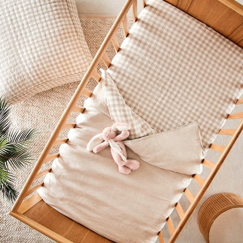 Vintage Washed Linen Linen Check Fitted Sheet