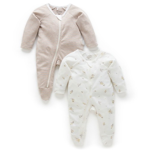 Pure Baby 2 Pack Zip Growsuit