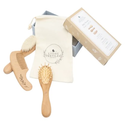 Living Textiles 3 Piece Set Baby Brushes Cuddly Bear