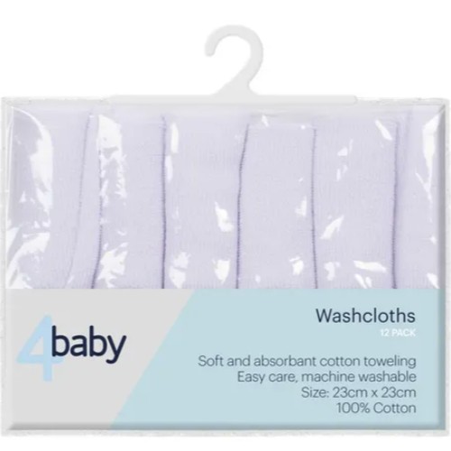 4Baby Wash Cloth White 12 Pack
