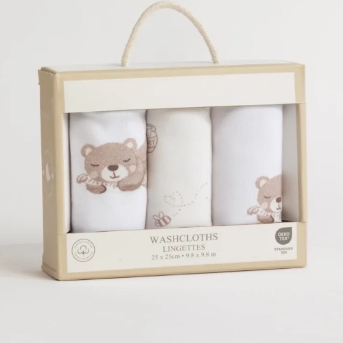 Living Textiles Wash Cloths 3 Pack Cuddly Bear
