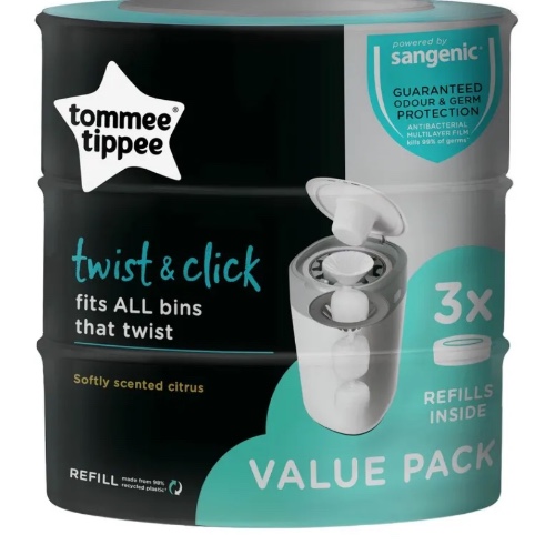 Tommee Tippee Twist & Click Nappy Disposal Unit Refill Cassette - 3 Pack