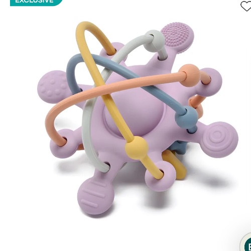 Little Rawr Silicone Rattle & Teether Wheel Dusky Size Large