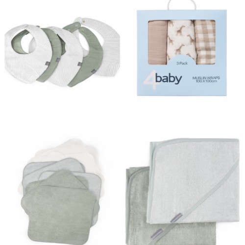 Various Linens - Bibs, hooded towels, washcloths and Muslin.