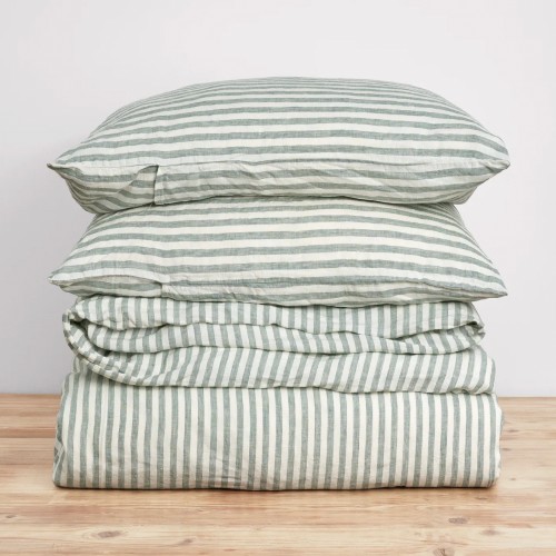 Linen Quilt Cover Set in Sage Stripe - King