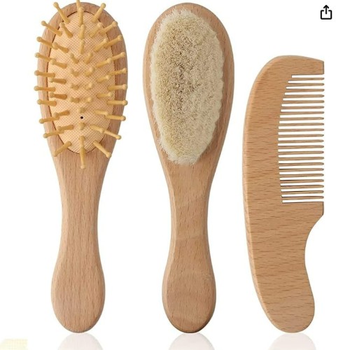 Baby Wooden Hairbrush and Comb Set