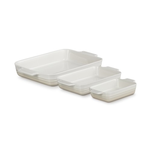 Le Creuset - 3 Piece Stoneware Set - Classic Rectangular Dishes - Meringue