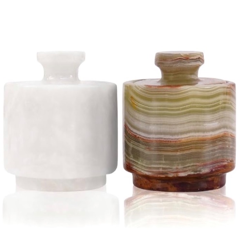 Marble White and Green Onyx 3.5 oz Salt Cellar, Trinket Box and Pinch Pot 3" X 3" Kitchen décor for Counter Mason Salt Pepper Bowls Salt Container (White and Green Onyx)