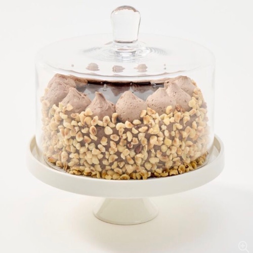 Soren Ceramic Cake Stand with Glass Lid White 24 cm