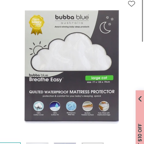 Bubba Blue Quilted Large Cot Mattress Protector White