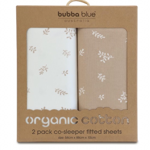 Bubba Blue Organic Cotton Co-Sleeper Fitted Sheets, Chestnut (Pack of 2)