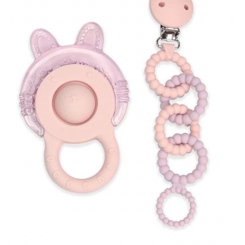 Little Rawr Silicone Soother Chain & Teether Gift Set Bunny