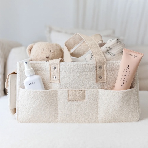 Teddy Nappy Caddy - Snow - Large side pocket