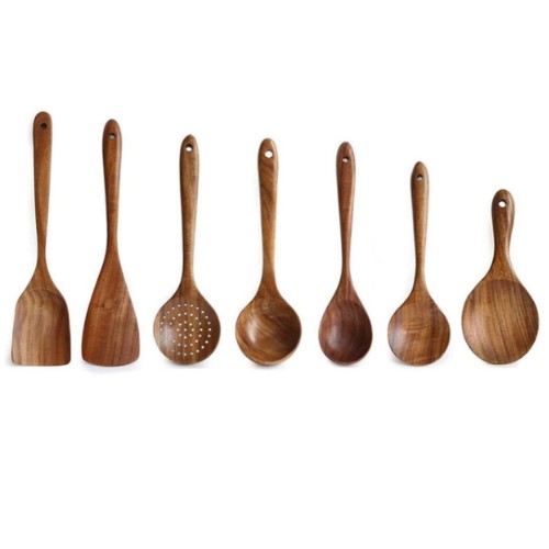 Catzon 7 Pcs Natural Teak Spatula Spoons Heat Resistant Nonstick Utensils