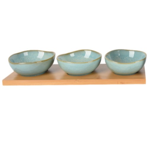 4 Piece Elgin Ceramic Round Dip Bowl & Tray Set