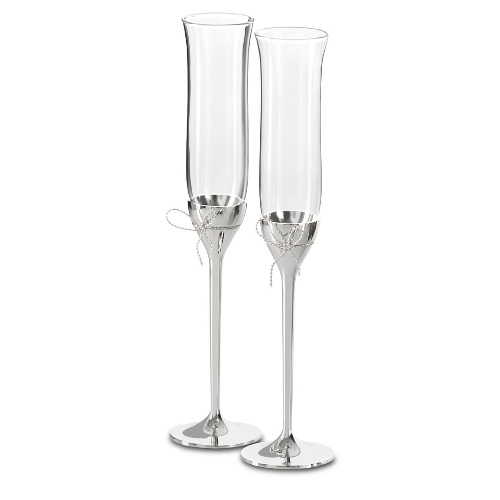 silver toasting flute pair