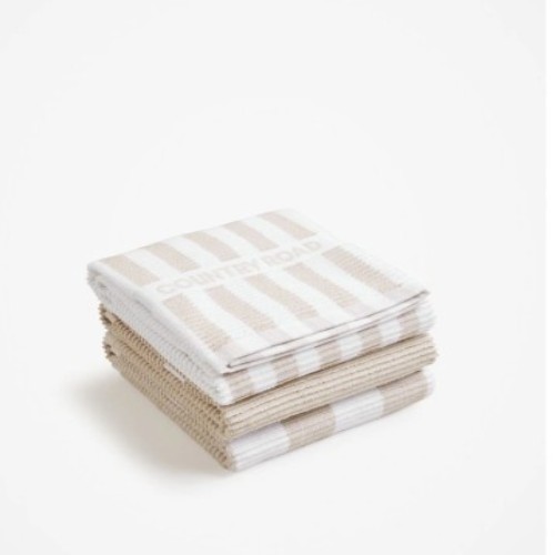 Stripe Australian Cotton Tea Towel Pack of 3 in Stone