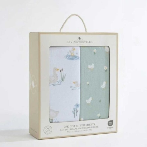 Living Textiles Cot Fitted Sheet 2 Pack Goosey Goosey